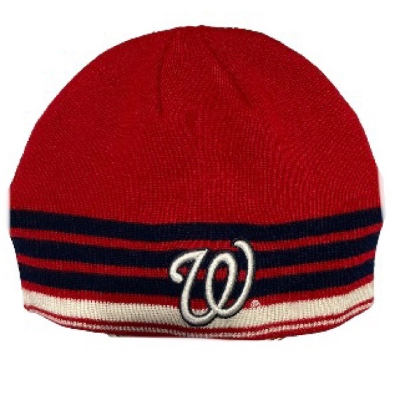 Washington Nationals Red White Blue Beanie Striped Beanie Cap Unisex One Size - Picture 1 of 9